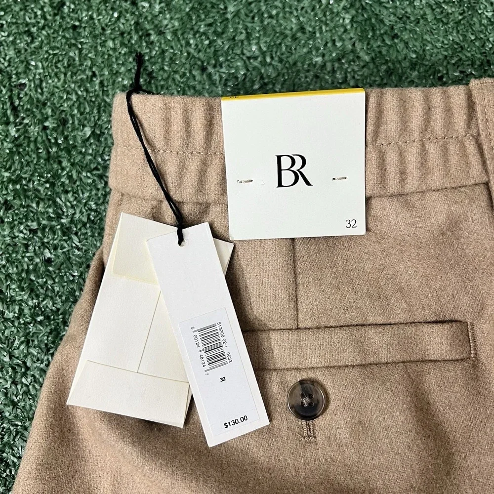 Banana Republic Elastic Waist Pants Mens 32 Camel Tan Wool Alfa Fi Italy New